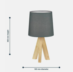 Modern Natural Wood 36Cm Tripod Table Lamp Bedside Light With Grey Shade - thumbnail 4