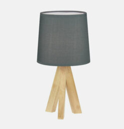 Modern Natural Wood 36Cm Tripod Table Lamp Bedside Light With Grey Shade - thumbnail 1