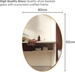 Mood Premium Oval Bathroom Mirror Gold Framed Wall Mounted, Frame Modern & Stylish (50Cm X 40Cm) - thumbnail 2