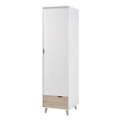 LPD Stockholm 1 Door Wardrobe White And Oak Finish Retro Style With Drawer W50 L58 H190Cm - image 1