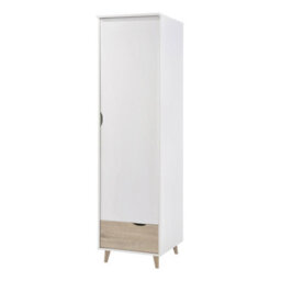 LPD Stockholm 1 Door Wardrobe White And Oak Finish Retro Style With Drawer W50 L58 H190Cm - thumbnail 1