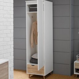 LPD Stockholm 1 Door Wardrobe White And Oak Finish Retro Style With Drawer W50 L58 H190Cm - thumbnail 5