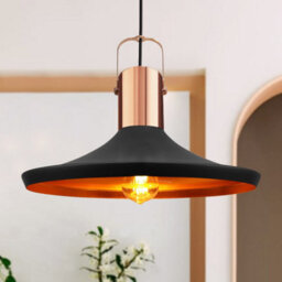 Long Life Lamps Company Industrial Black Metal Hanging Ceiling Pendant Light With Gold Finish Inner M0031 - thumbnail 8