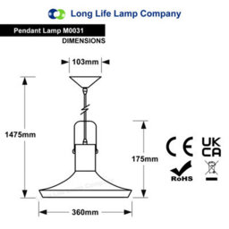 Long Life Lamps Company Industrial Black Metal Hanging Ceiling Pendant Light With Gold Finish Inner M0031 - thumbnail 2