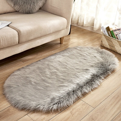Darphe Grey Oval Super Soft Shaggy Area Rug 90Cm L X 60Cm W - image 1