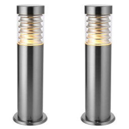 2 Pack Outdoor Ip44 Bollard Light Marine Grade Steel Lamp Post Garden Patio - thumbnail 1