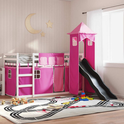 Berkfield Bunk Bed Without Mattress With Slide And Curtains Pink 90X190 Cm Single - image 1