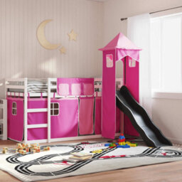 Berkfield Bunk Bed Without Mattress With Slide And Curtains Pink 90X190 Cm Single - thumbnail 1