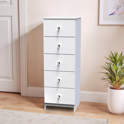 Yarmouth Ready Assembled Matt White No Effect 5 Drawer Bedside Chest (H)1067mm (W)370mm (D)390mm - image 1