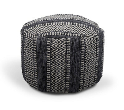 Littens Black Chevrons Handwoven Chunky Cotton Round Pouffe Seat Bean Bag Footstool 50Cm X 35Cm - image 1