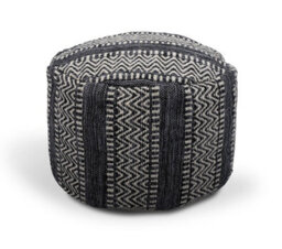 Littens Black Chevrons Handwoven Chunky Cotton Round Pouffe Seat Bean Bag Footstool 50Cm X 35Cm
