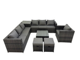 Fimous 9 Seater Garden Outdoor Rattan Furniture Set Patio Corner Sofa Coffee Table With Side Table 2 Small Stool Dark Grey - thumbnail 1