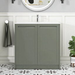 Royal Bathrooms Elmore 800mm Traditional Floor Standing 2 Door Bathroom Vanity Unit Cabinet With Ceramic Basin Sink - Matt Green - thumbnail 3