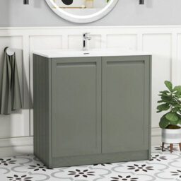 Royal Bathrooms Elmore 800mm Traditional Floor Standing 2 Door Bathroom Vanity Unit Cabinet With Ceramic Basin Sink - Matt Green