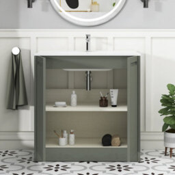 Royal Bathrooms Elmore 800mm Traditional Floor Standing 2 Door Bathroom Vanity Unit Cabinet With Ceramic Basin Sink - Matt Green - thumbnail 5