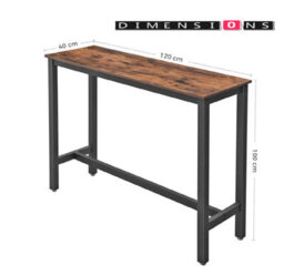 Modcraft Bar Table Desk, Industrial Style, 120X40X100 Cm, Vintage Brown And Black, Sturdy Metal Frame - thumbnail 4