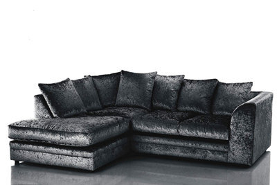 Bella Crushed Velvet Left Hand Facing Corner Sofa Black - image 1