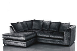 Bella Crushed Velvet Left Hand Facing Corner Sofa Black - thumbnail 1