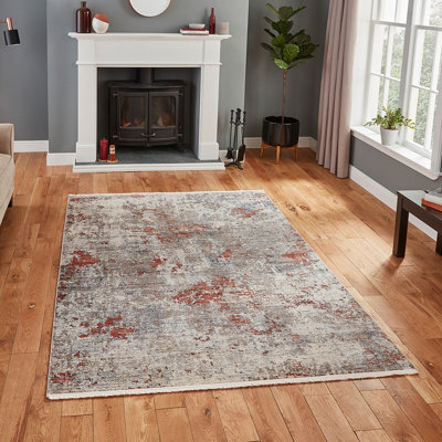Traditional Grey Terra Abstract Easy To Clean Rug For Dining Room-120Cm X 170Cm - image 1