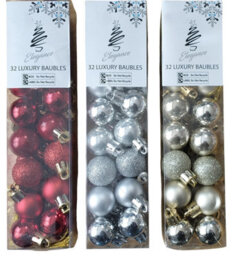 Snow White 96 Mini Christmas Tree Baubles Red Gold Silver Decoration Tree Ornaments 2.5Cm