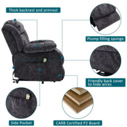 Abrihome Power Massage Lift Recliner With Heat & Vibration - Heavy Duty Safety Recliner For Elderly, Anti-Skid Fabric - thumbnail 3
