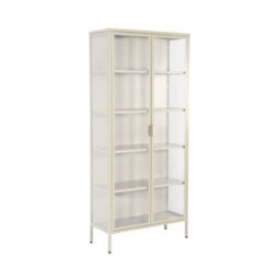 Sweeek - Sideboard, Steel And Tempered Glass China Cabinet With 2 Doors, Arkansas, Beige, 80X35X180 Cm - thumbnail 2