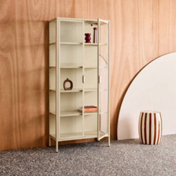 Sweeek - Sideboard, Steel And Tempered Glass China Cabinet With 2 Doors, Arkansas, Beige, 80X35X180 Cm - thumbnail 6
