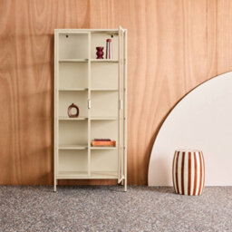 Sweeek - Sideboard, Steel And Tempered Glass China Cabinet With 2 Doors, Arkansas, Beige, 80X35X180 Cm - thumbnail 4
