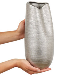 Beliani Decorative Vase Derbe Stoneware 32 Cm Silver - thumbnail 4