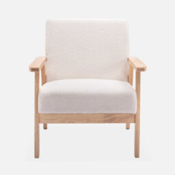 Sweeek - Scandi-Style Wood Frame Armchair In Boucle Fabric Isak Boucle Off-White Boucle 64X69.5X73 Cm - thumbnail 2
