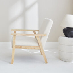 Sweeek - Scandi-Style Wood Frame Armchair In Boucle Fabric Isak Boucle Off-White Boucle 64X69.5X73 Cm - thumbnail 7