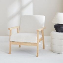 Sweeek - Scandi-Style Wood Frame Armchair In Boucle Fabric Isak Boucle Off-White Boucle 64X69.5X73 Cm