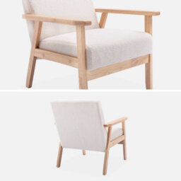 Sweeek - Scandi-Style Wood Frame Armchair In Boucle Fabric Isak Boucle Off-White Boucle 64X69.5X73 Cm - thumbnail 3