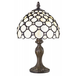 Happy Homewares Traditional White Tiffany Table Lamp With Multiple Transparent Beads - thumbnail 1
