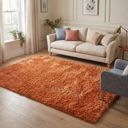 Oxford Homeware Shaggy Rug Anti-Slip Washable Soft Fluffy Living Room And Bedroom Rug (Rust, 120X170Cm) - thumbnail 1