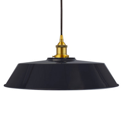 Navy Blue Large Chancery Painted Dome Pendant Light With Antique Gold Lamp Holder And Black Round Cable - Se Home - image 1