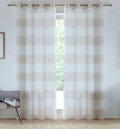 Tyrone Textiles Pair Of Santorini Natural Linen Look Stripe Panels With Eyelet Header 137Cm - thumbnail 5