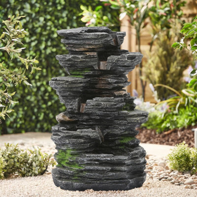 Thehotsale Water Feature Self Containing Feature Fountain Rockery Decoration With Led Light For Garden