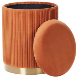 Wyld And Coco Luxora Set Of 2 Orange Velvet Storage Pouffes With Gold Base, Tufted Round Accent Seating - thumbnail 6