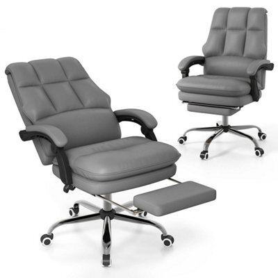 Ergonomic Gray Office Chair Pu Leather Computer Chair W/swivel Seat - image 1