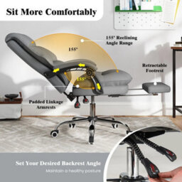Ergonomic Gray Office Chair Pu Leather Computer Chair W/swivel Seat - thumbnail 3