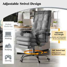 Ergonomic Gray Office Chair Pu Leather Computer Chair W/swivel Seat - thumbnail 6