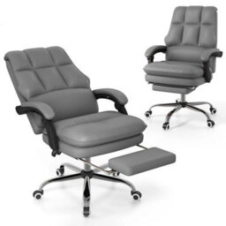 Ergonomic Gray Office Chair Pu Leather Computer Chair W/swivel Seat - thumbnail 1