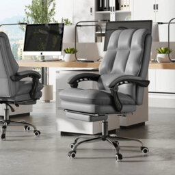 Ergonomic Gray Office Chair Pu Leather Computer Chair W/swivel Seat - thumbnail 5