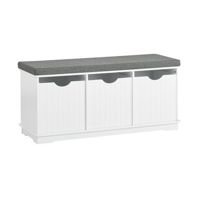 Sobuy Fsr30-W, Hallway Storage Bench Shoe Cabinet With 3 Large Storage Drawers Shoe Rack With Removable Cushion, White - image 1