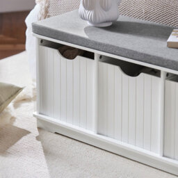 Sobuy Fsr30-W, Hallway Storage Bench Shoe Cabinet With 3 Large Storage Drawers Shoe Rack With Removable Cushion, White - thumbnail 9