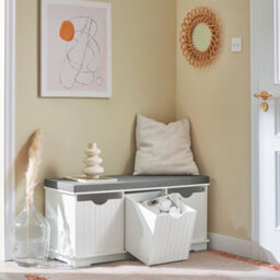 Sobuy Fsr30-W, Hallway Storage Bench Shoe Cabinet With 3 Large Storage Drawers Shoe Rack With Removable Cushion, White - thumbnail 2