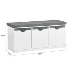 Sobuy Fsr30-W, Hallway Storage Bench Shoe Cabinet With 3 Large Storage Drawers Shoe Rack With Removable Cushion, White - thumbnail 3