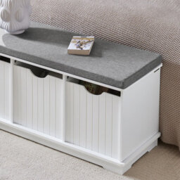 Sobuy Fsr30-W, Hallway Storage Bench Shoe Cabinet With 3 Large Storage Drawers Shoe Rack With Removable Cushion, White - thumbnail 7