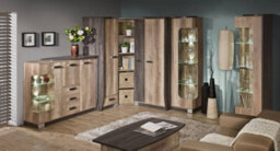 Arte Romero R2 Tall Display Cabinet Right - Contemporary Oak Canyon With Glass Highlights, H1925mm W500mm D460mm - thumbnail 2
